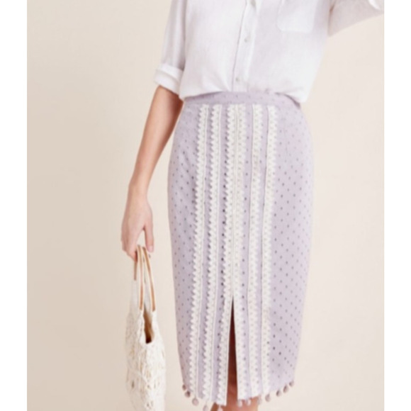 Anthropologie Pankaj & Nidhi 8 Skirt Adree Eyelet Midi Lavender Cottagecore NEW - Picture 1 of 8